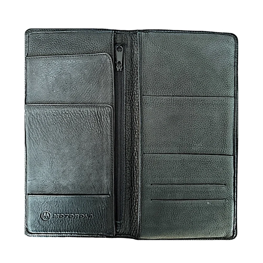 Motorola Vintage Black Leather Travel Document Holder Organizer Wallet Case Rare